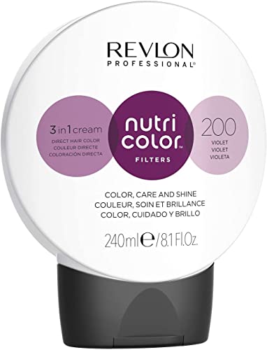REVLON PROFESSIONAL Nutri Color Filters, Mascarilla de coloración temporal para el pelo, Revive el color del cabello, tono 200 Violet, 240 ml