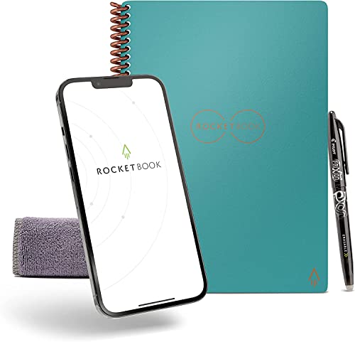 Rocketbook Core Cuaderno Inteligente - Reutilizable Digital Libreta A5 Bloc De Notas Teal, Planificador Semanal, Hojas con Rayado Punteado Papel, Frixion Pilot Borrable y Paño de Microfibra Incluido