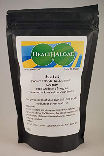 Sal marina de 500 gramos de calidad alimentaria sueca (cloruro de sodio/NaCl / sal de pizarra), para uso alimentario o para cultivo de espirulina, cultivo de algas, espirulina viva (500 gramos)