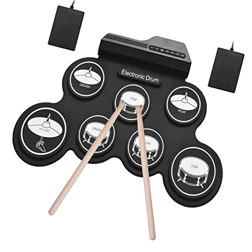 Sasuori Juego de tambor de silicio enrollable USB de tamaño compacto kit de tambor electrónico digital 7 pastillas con palillos pedales para principiantes