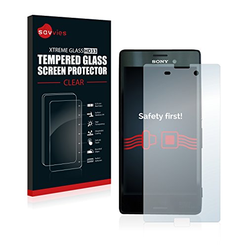 savvies Protector Cristal Templado Compatible con Sony Xperia M4 Aqua Protector Pantalla Vidrio, Protección 9H, Pelicula Anti-Huellas
