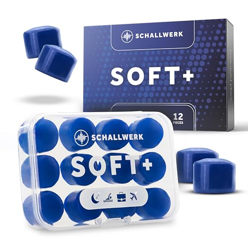 Schallwerk® Soft+ 12 tapones para los oídos de silicona - tapones para los oídos suaves para dormir - cancelación del ruido - auriculares antiruido para dormir