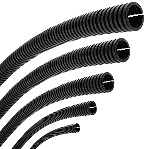 SeKi Tubo Corrugado Flexible, diámetro Interior: 4,5 mm, 2 Metros, ranurado, Abierto, protección contra martas, Tubo vacío, Protector de Cable, Negro