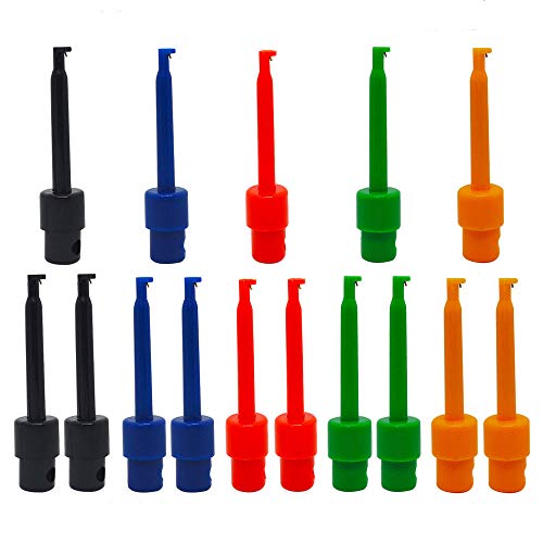 Senven 15pcs Multímetro Cable clip gancho plomo Mini conjunto sonda prueba electrónica, rojo × 3 azul × 3 negro × 3 amarillo × 3 verde × 3 para herramienta de reparación, Ic clip gancho prueba.