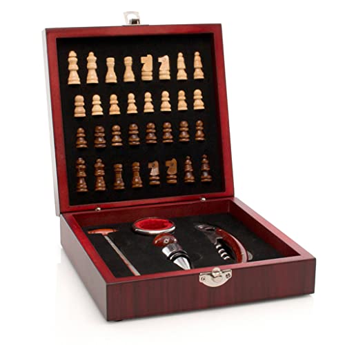 Set con accesorios para vinos y con juego de ajedrez incorporado. Regalos originales para hombres y mujeres en cumpleaños, día del padre y madre, novios, hermanos, tíos, abuelos, Navidad,