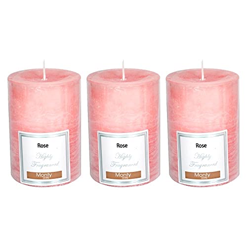 Set de 3 velas perfumadas cilíndricas aroma rosas de parafina de Ø 7x9,5 cm