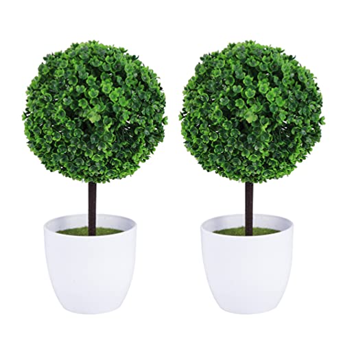 SEWACC 2 Uds Bola Topiario Artificial En Maceta Mini Planta De Boj En Maceta Faux Greenery Simulación Falsa Planta Verde para Mesa De Oficina Tienda Decoración De Fiesta