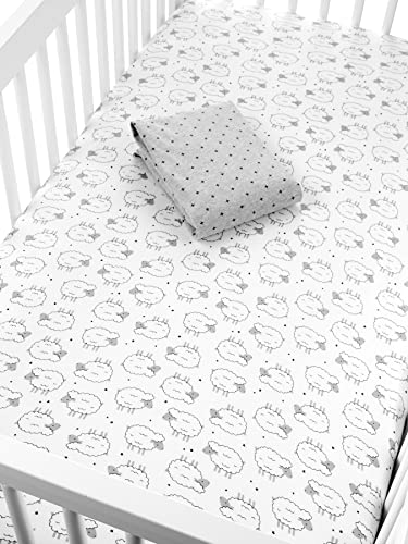Simple Joys by Carter's Paquete de 2 sábanas de algodón para Cuna de bebés Unisex Niño, Pack de 2, Oveja/Estampado Geométrico, Talla única