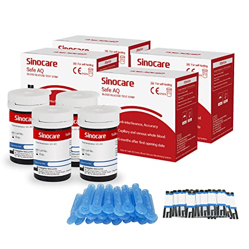 sinocare Tiras de Prueba de Glucosa, Rojo, 200 x Tiras Reactivas para Sinocare Safe AQ Smart y Voice