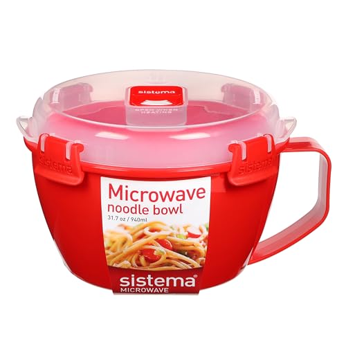 Sistema bol para fideos para microondas, 940 ml, color rojo/transparente