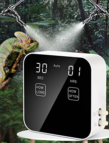 Sistema de nebulización de reptiles automático silencioso con temporizador, con boquillas de niebla de agua fina, humidificadores de terrario con protección de escasez de agua(2 boquillas)