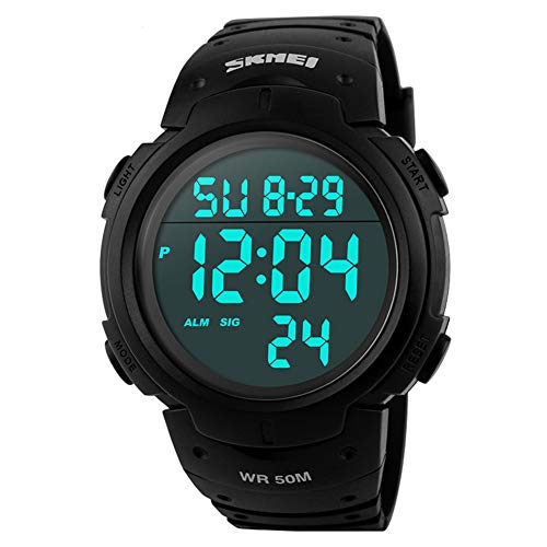 SKMEI Relojes digitales para hombre, impermeables, retroiluminación LED, pantalla de gran número, multifunción, reloj de pulsera deportivo, Negro -, Digital