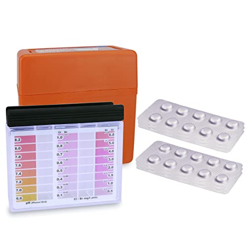 SMARDY Probador de Piscina Kit - 60 Pastillas de Prueba Rápida para pH/Cloro Libre/Bromo, Medidor de Agua, Caja de Almacenamiento