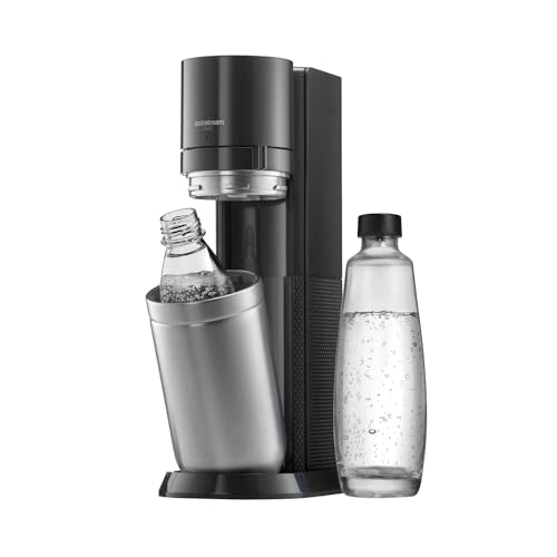 SodaStream Aireador de agua DUO sin cilindro de CO2, 1 botella de cristal de 1 l y 1 botella de plástico apta para lavavajillas de 1 l, altura: 44 cm, color: titanio, 19,1 x 36,6 x 44,5