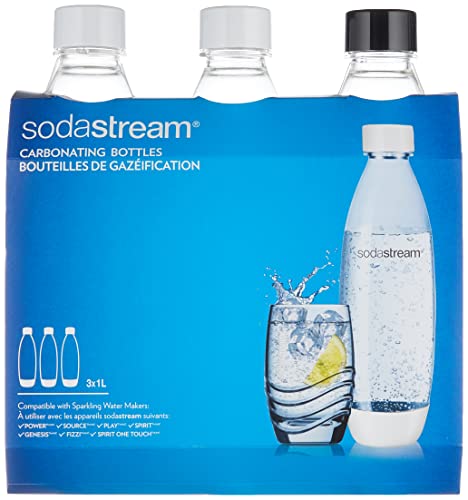 SodaStream Botellas fundidas para Source, Play, Power, Spirit, Fizzi y Genesis Carbonator, 1 litro, paquete de 3 (3 x 1 L)