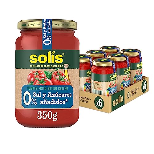 Solís Tomate Frito Estilo Casero 0% Sal y Azúcares Añadidos Frasco Cristal - Pack de 6 x 350g - Tomate sin gluten