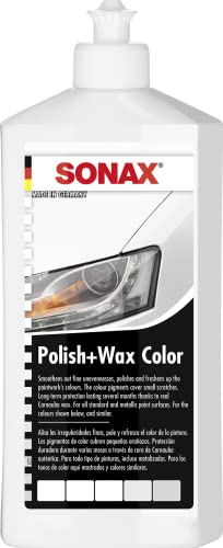 SONAX Polish+Wax Color NanoPro Blanco (500 ml) pulimento de fuerza media con pigmentos de color y componentes de cera | N.° 02960000-544