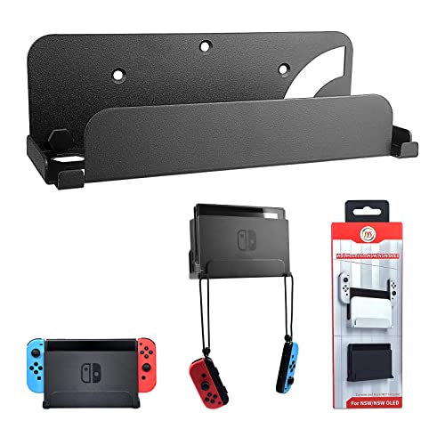 Soporte de Pared Compatible con para Nintendo Switch y NS OLED, Placa de Metal Engrosado de Alta Resistencia, Metálico Accesorios Soporte Vertical con Rejillas de Ventilación