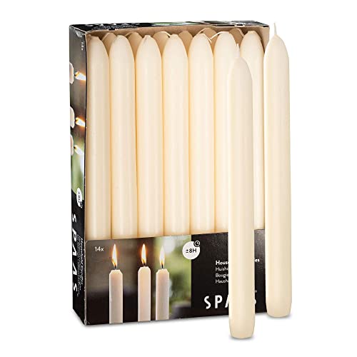 Spaas 14 velas cónicas de 21/220 mm de color marfil sin perfume con unas 8 horas de duración