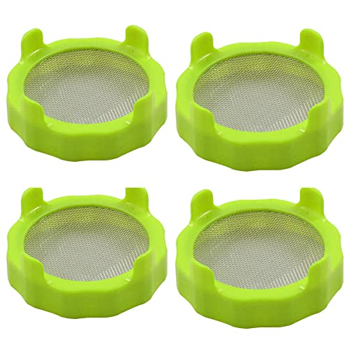 Sprouting Strainer Lids Mason Jar Fermentation Lids with Stainless Steel Mesh for Wide Mouth Mason Jars DIY Planting Beans Sprouts, Broccoli Seeds, Alfalfa, Salad Sprouts Green 4pcs