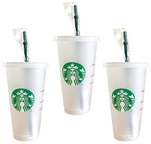 Starbucks 3 vasos reutilizables de plástico duro Venti 700 ml, para café con hielo con tapa y pajita verde con tapa