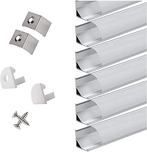 StarlandLed Perfil de Aluminio, 6x100cm Perfil de Aluminio LED para Luces de Tira del LED con Cubierta Blanca Lechosa, Los Casquillos de Extremo y los Clips de Montaje del Metal-Plata …