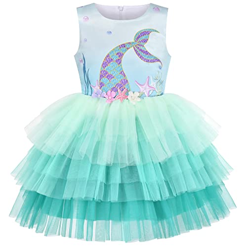 Sunny Fashion Vestido para niña Agua Verde Mar Sirena Gradiente Tutu Tul Fiesta 4 años