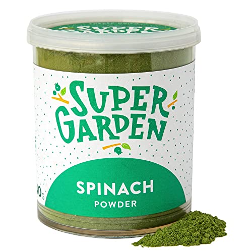 Super Garden espinaca liofilizada en polvo - Producto 100% puro y natural - Apto para veganos - Sin azúcares, aditivos artificiales ni conservantes añadidos - Sin gluten - No OMG