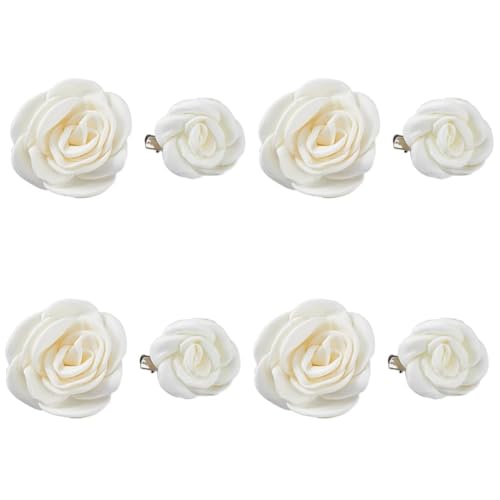 SUPERFINDINGS 8 pinzas para el Pelo de Cocodrilo de Camelia Beige de 2 estilos con Pasador Elegantes Pinzas Decorativas de Pico de Pato Horquillas Clásicas para el Pelo con Flores Tocados