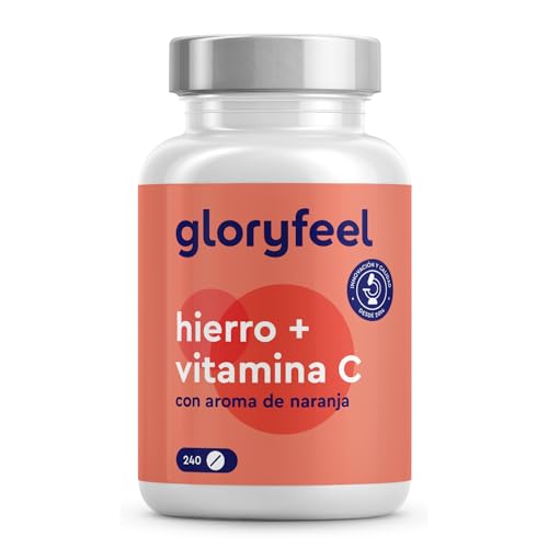 Suplemento de Hierro con 40mg Vitamina C - 240 tabletas (8 meses) - Bisglicinato de hierro (hierro quelado) - Buen sabor gracias al aroma natural de naranja - Sin aditivos