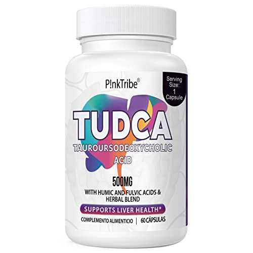 Suplementos TUDCA 500 mg, Suplemento hepático TUDCA para desintoxicación y reparación del hígado, soporte hepático de sal biliar de alta resistencia, 60 cápsulas