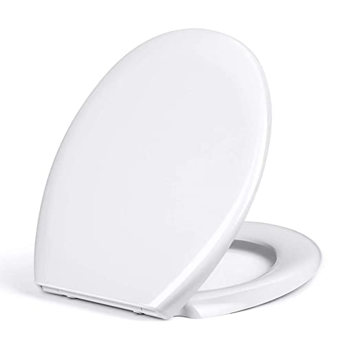 Tapa WC, Asiento de inodoro ovalado con sistema de descenso automático, tapa de inodoro, color blanco (Tapa WC-UF)