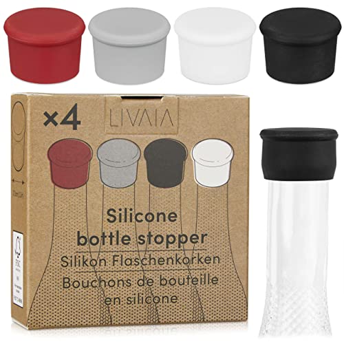 Tapón para botellas: 4 tapones de silicona para botellas de cristal - tapas para vinos, cava o cerveza - tapon para botella de vino - corchos LIVAIA