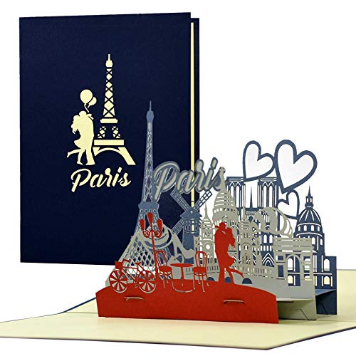 Tarjeta regalo de viaje 3D desplegable para él o ella en la ciudad del amor, vale o tarjeta de cumpleaños para París, idea de regalo, A124AMZ