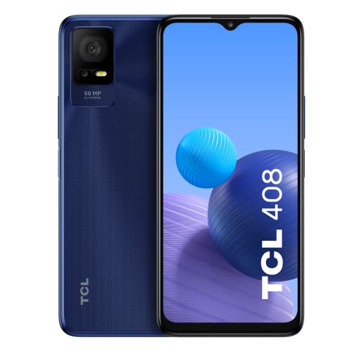 TCL 408 - Smartphone de 6.6" (Pantalla HD+, 4GB-64GB, Ampliable MicroSD, Dual SIM, Cámara 50MP, Batería 5000mAh, Doble Altavoz estéreo, Android 12) Midnight Blue