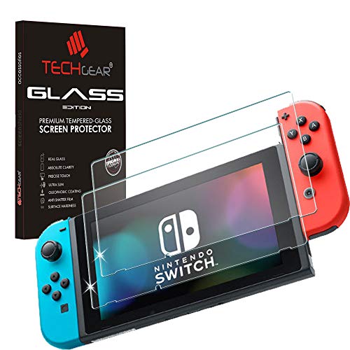 TECHGEAR (2 piezas) Switch Vidrio - Protector de Pantalla de Cristal Templado [Borde 2.5D] [Dureza 9H] [Resistente a los arañazos] [Sin burbujas] Compatible con Nintendo Switch