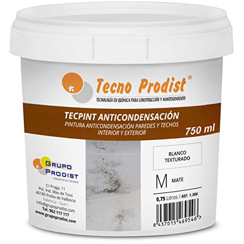 Tecno Prodist TECPINT ANTICONDENSACIÓN (750 ml) - Pintura Anti-condensación al Agua para Interior y Exterior - Paredes y Techos -gran cubrición y blancura - Fácil Aplicación - (BLANCO)