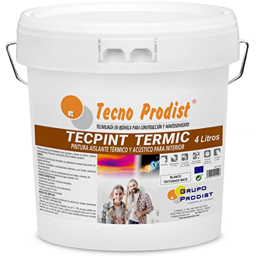 Tecno Prodist TECPINT TERMIC (4 Litros) Pintura interior al agua, con aislante térmico y acústico - Antihumedad - Paredes y Techos - Super blanco - Fácil Aplicación - Sin olor (BLANCO)