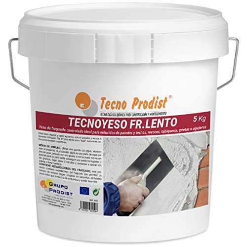 TECNO YESO LENTO de Tecno Prodist, (5 Kg) Yeso de fraguado controlado. Ideal para enlucidos, revocos, tabiquería, grietas o agujeros.