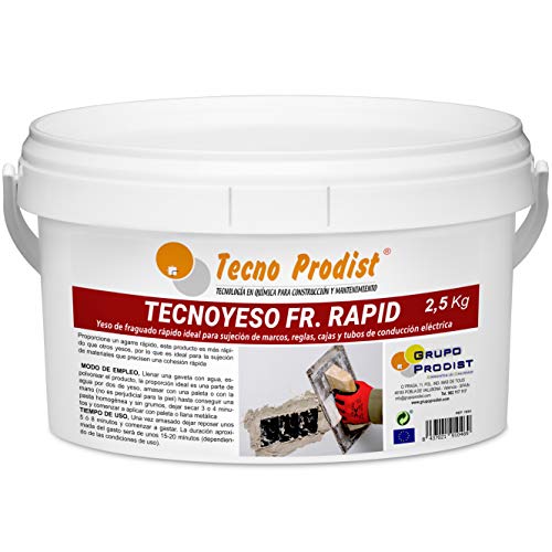 TECNO YESO RAPID de Tecno Prodist, (2,5 Kg) Yeso de fraguado rápido. Ideal para sujeción de marcos, reglas, cajas y tubos de conducción eléctrica.