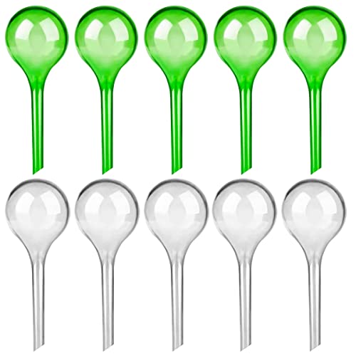 TENGYIF 10 Piezas Globos de Riego para Macetas, Sistema de Riego Automático Deriego Macetas Vacaciones para Plantas, Kit Autorriego para Plantas de Interior y Exterior (Verde y Transparente)