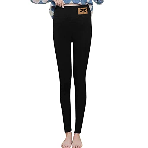 Termo Térmico De Vidrio Pantalones Ajustados de Invierno para Mujer, de Cintura Alta, Gruesos y cálidos, con Control del Abdomen (Black, XL)
