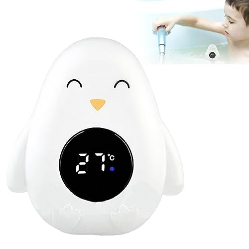 Termómetro de baño digital para bebé, termómetro de bañera con pantalla táctil LED, termómetro de baño de pingüinos para niños y bebés para medir la temperatura del agua y jugar en la bañera (blanco)