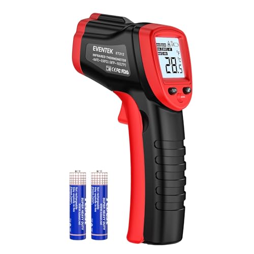 Termómetro Infrarrojo(-50°C-550°C (-58°F-1022°F), Eventek Digital Laser IR Sin Contacto, Pistola de Temperatura, No se puede medir la fiebre, Rojo/Negro【Uso no corporal】