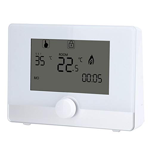 Termostato programable digital, Termostato Digital de Pared programable controlador de temperatura para sistema de calefacción de caldera suspendido 2 pilas AA de 1,5 V (no incluidas)(blanco)