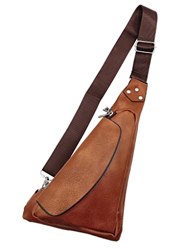 TERNOS - Bandoleras Hombre - Bolso Pecho Hombre - Bolsos Cruzados de Cuero Sintético - Sling Bag Casual - Bolso Antirrobo (Marrón Claro)