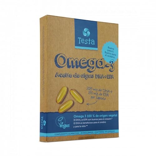 Testa Omega-3 - Aceite de Algas cápsulas de 535mg Omega 3 por cápsula - Vegano DHA + EPA - 60 cápsulas