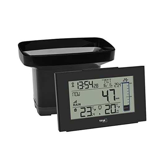 TFA Dostmann Splash 47.3006.01 - Pluviómetro Digital inalámbrico para jardín, con autodrenaje, Color Negro