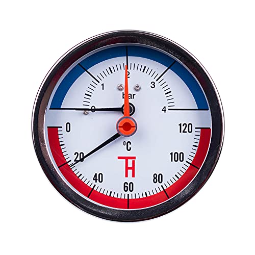 THERMIS Manómetro de temperatura 0-4 bar 0-120 °C Conexión trasera G1/2 Termomanómetro Medidor de presión de temperatura 3082