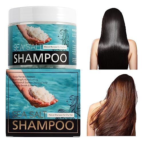 Tkekruh Champú De Sal Marina,Anti Dandruff Shampoo,Champú Natural Anticaspa,Limpieza Profunda Para Cabello Normal A Graso,Nutritivo,Sal Marina y Bálsamo de Limón orgánico,Limpieza Profunda